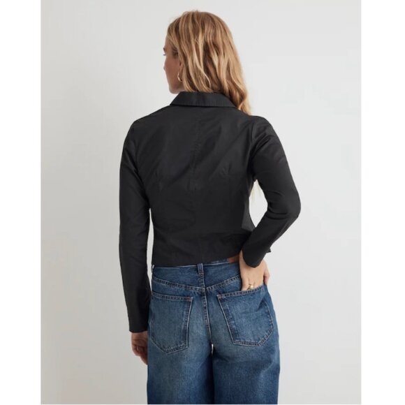 Madewell Poplin Hook-Front Closure Shrunken Shirt Black Coal Sz 6 NWT - Picture 4 of 10